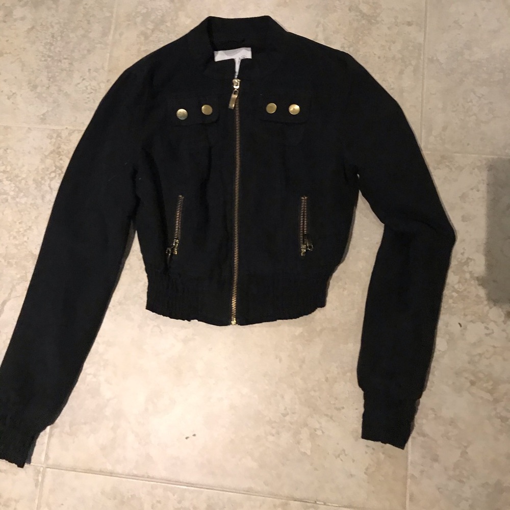 Delias Black Suede bomber jacket.